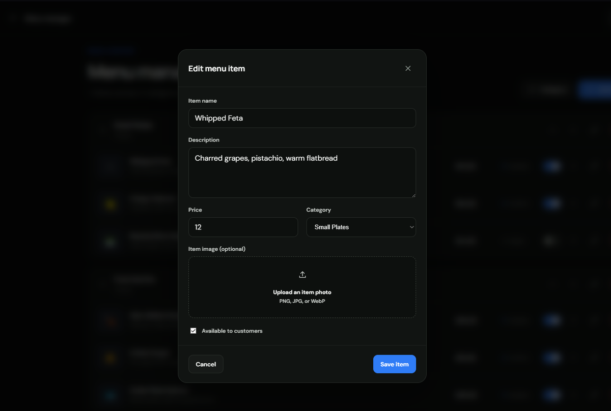 TapUSA Menu Manager Subscription